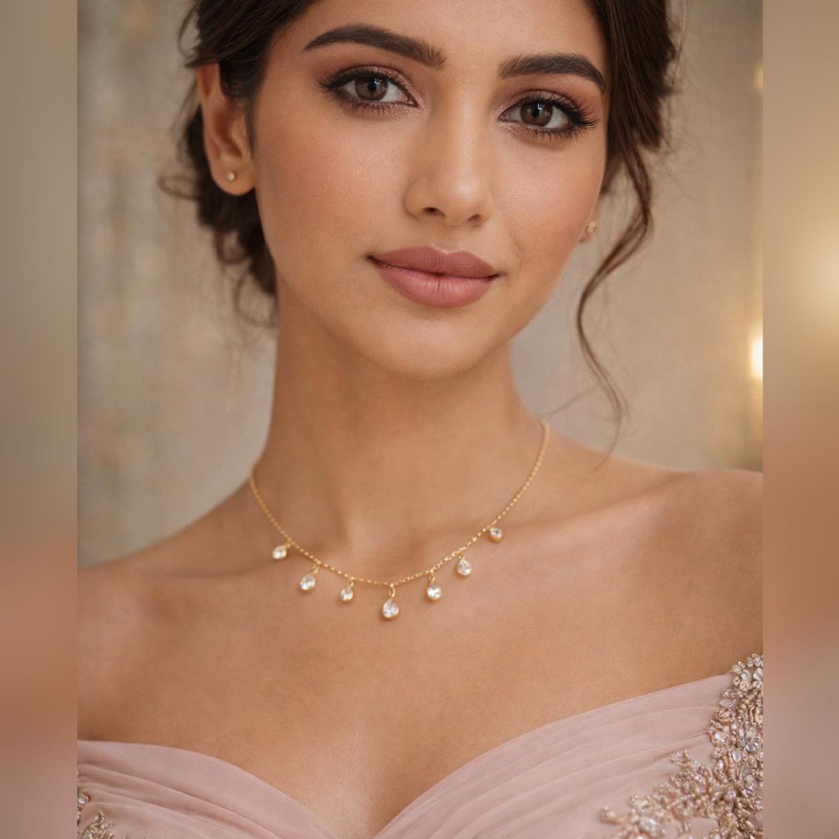 18K Gold Plated Zircon Water Droplet Charms Necklace