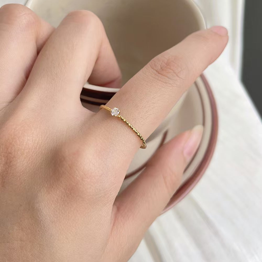 18k Gold Plated Stainless Steel CZ Zirconia Slim Thin Ring1