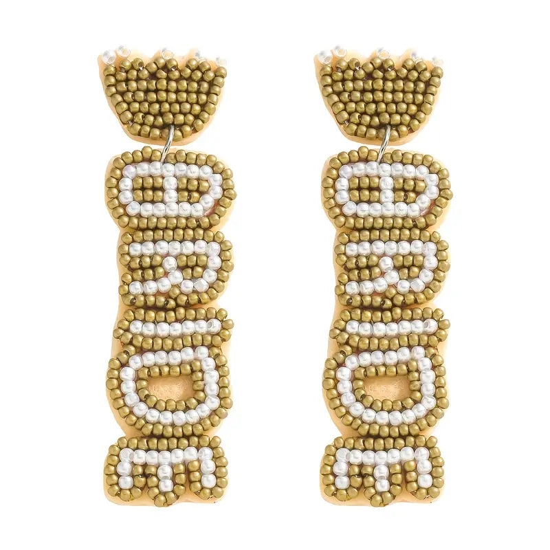 Pair of Elegant Handmade 3D & Bead BRIDE Initial Dangle Earrings