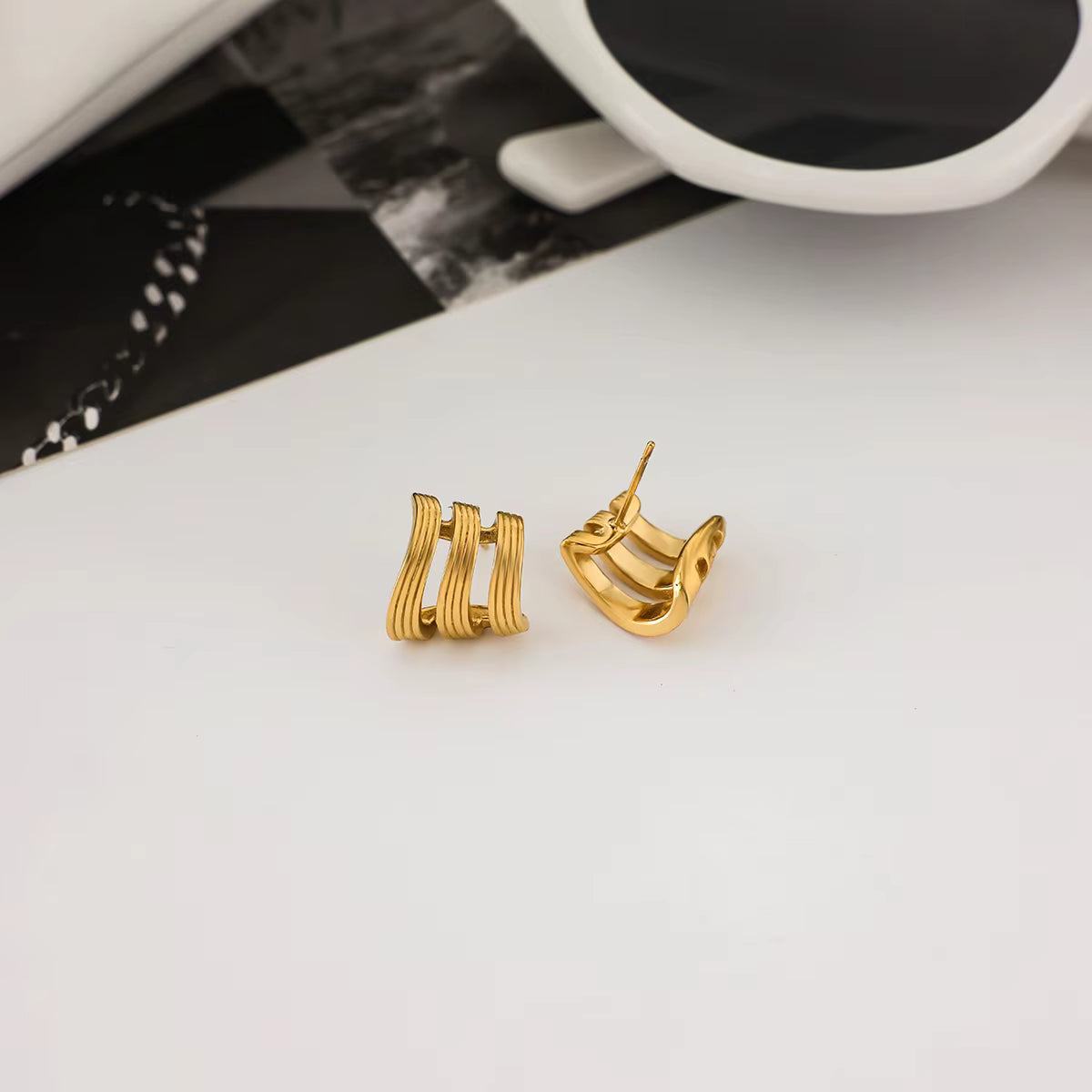 18k Gold Plated Classic 3 Layers Hollow Thread Earring