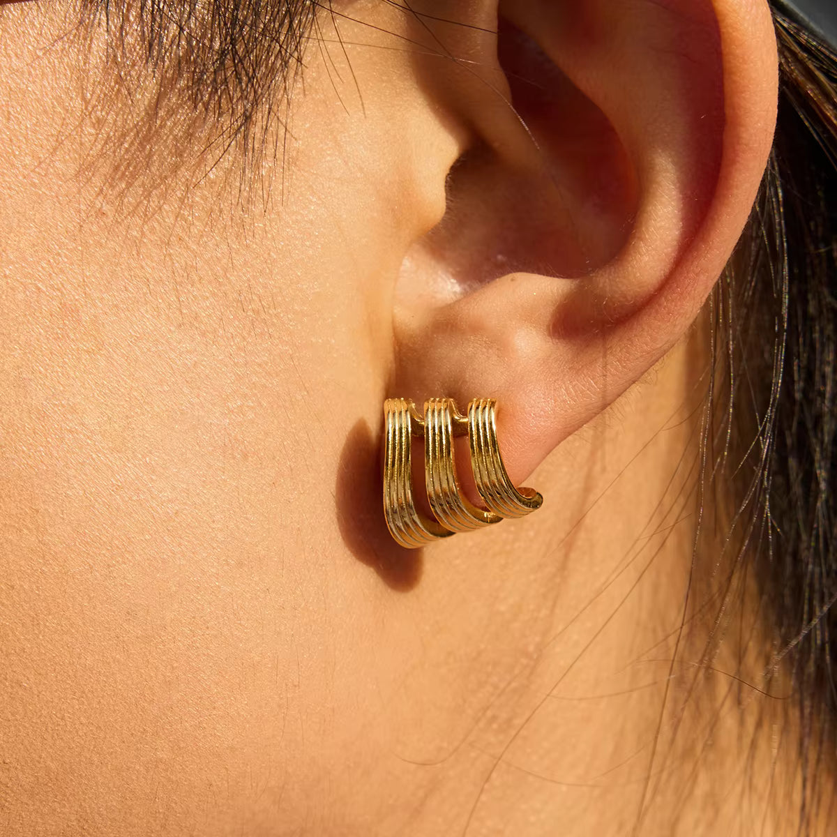 18k Gold Plated Classic 3 Layers Hollow Thread Fashion Earring for Women