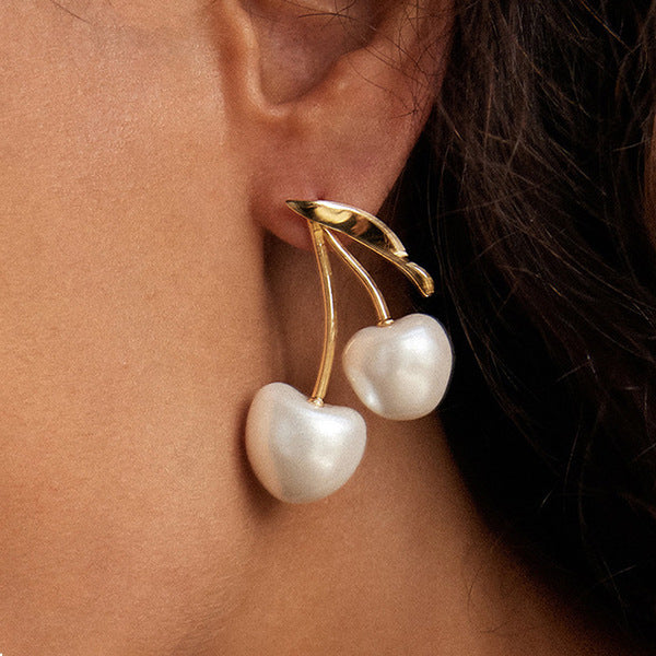 18K Gold Plated Pearl Cherry Stud Earrings for Parties