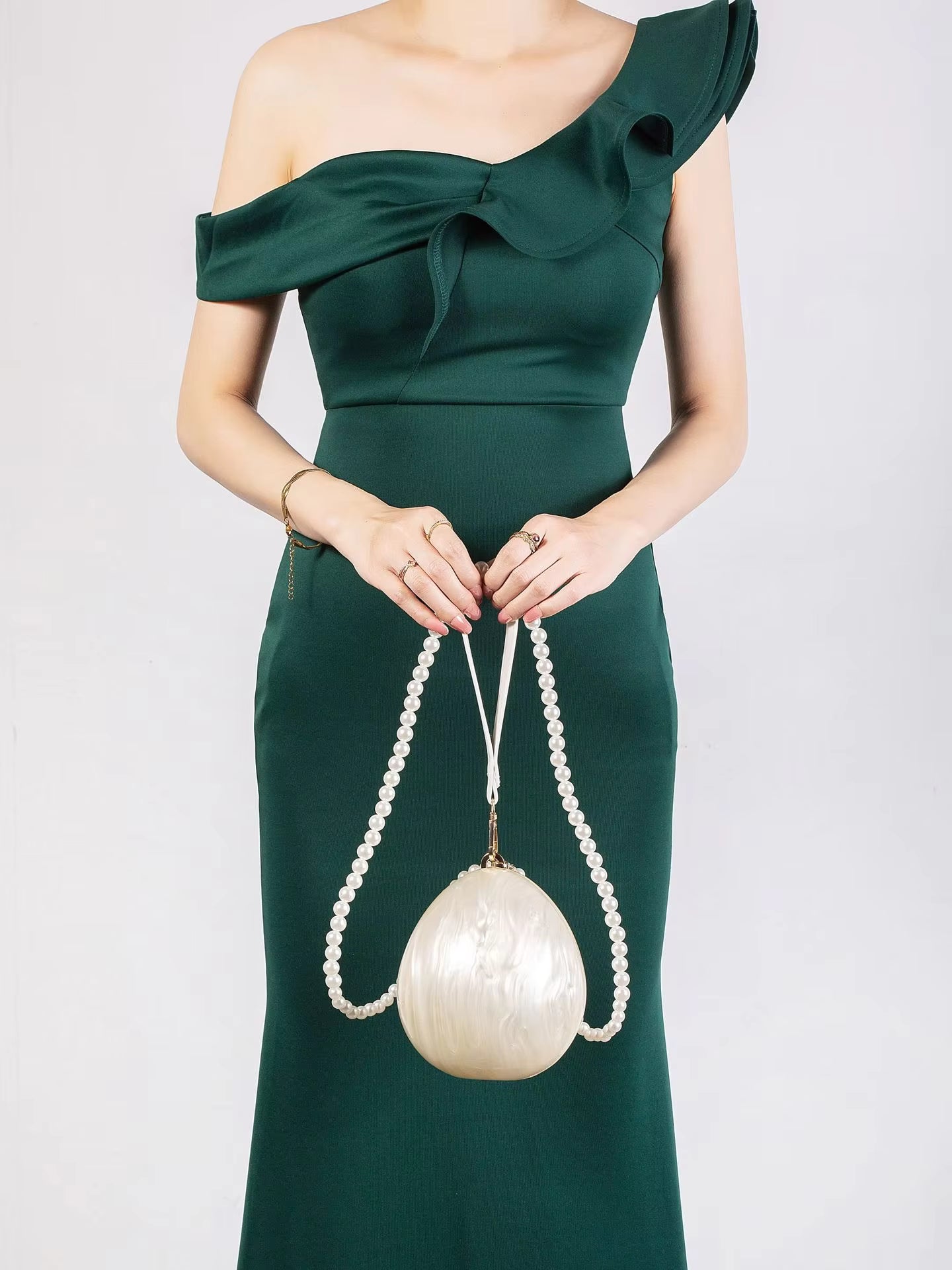 Elegant Acrylic Clutch Bag with Pearl Strap ( Big)