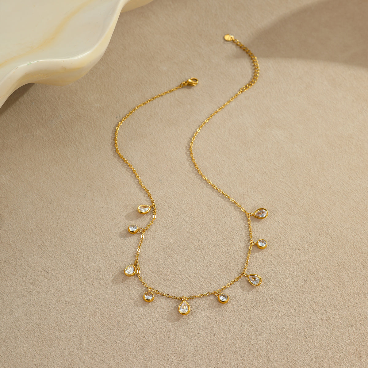 18K Gold Plated Zircon Water Droplet Charms Necklace