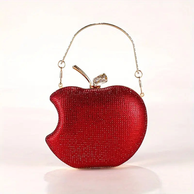 Apple-Shaped Evening Clutch Bag with Beaded Rhinestone Embellishment
