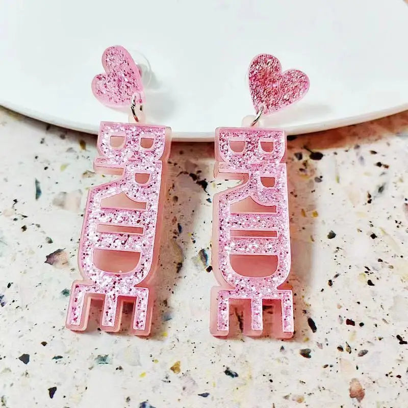 Acrylic 'BRIDE' Wedding Earrings with Stainless Steel Posts