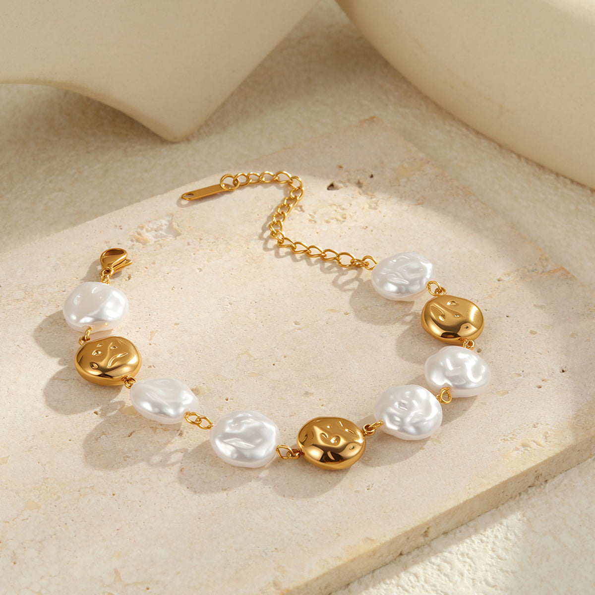 18k Gold Plated Baroque Pearl Chain Bracelet for Women