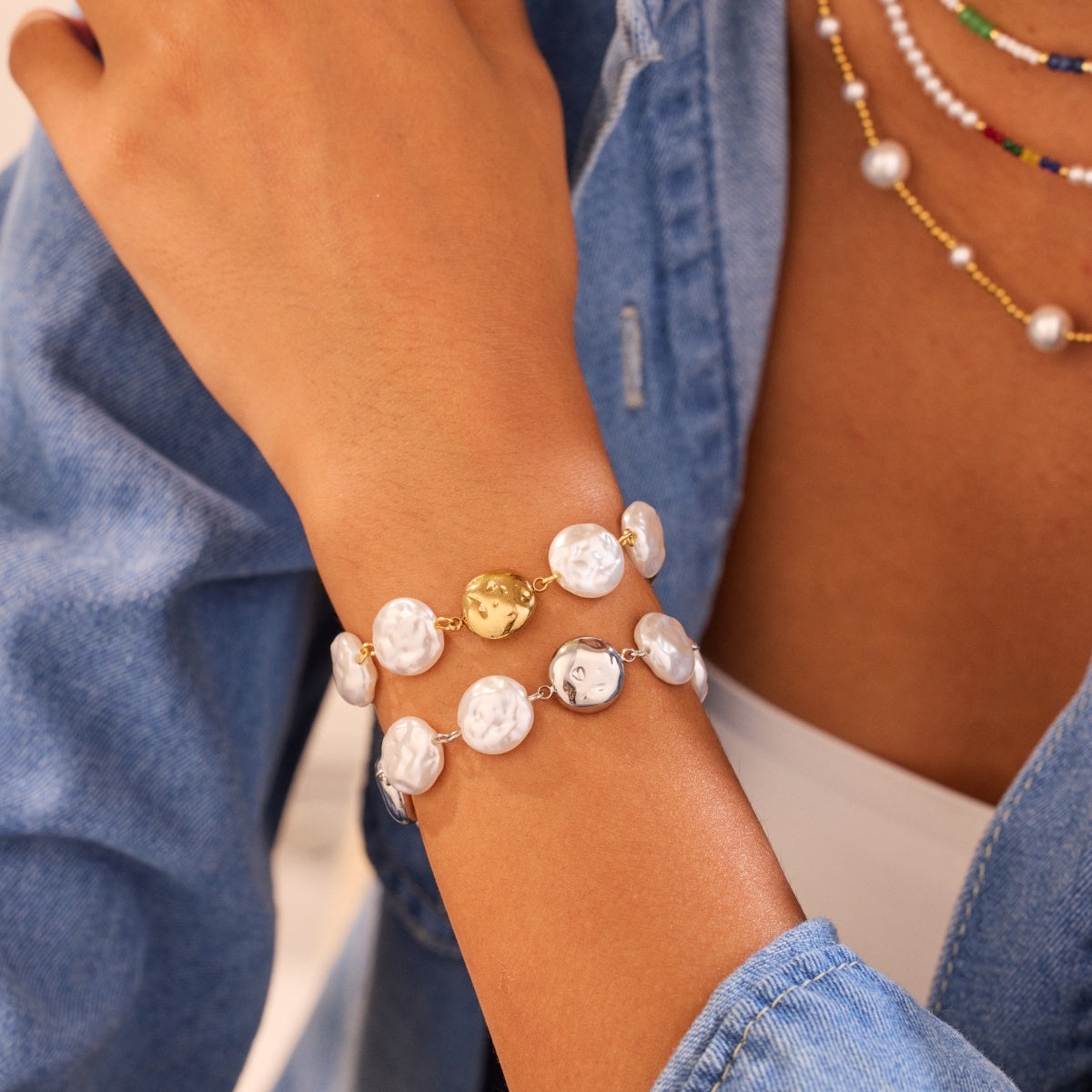 18k Gold Plated Baroque Pearl Chain Bracelet for Women