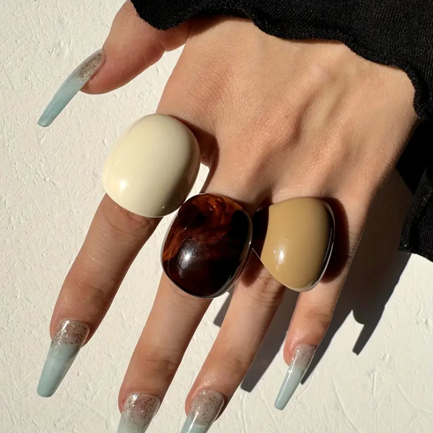 3pcs set Simple Retro Beige Brown Resin Ring
