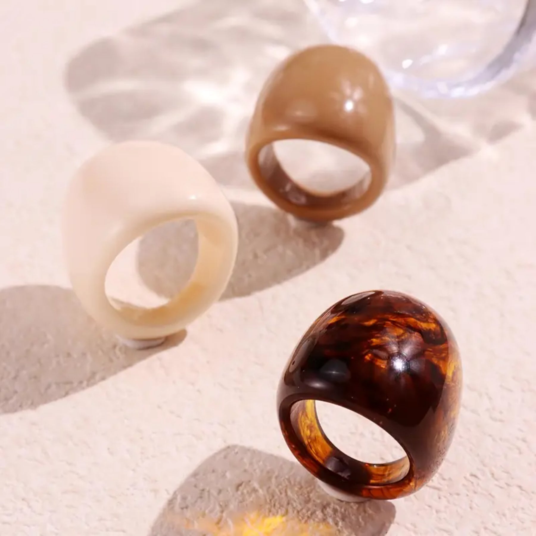 3pcs set Simple Retro Beige Brown Resin Ring