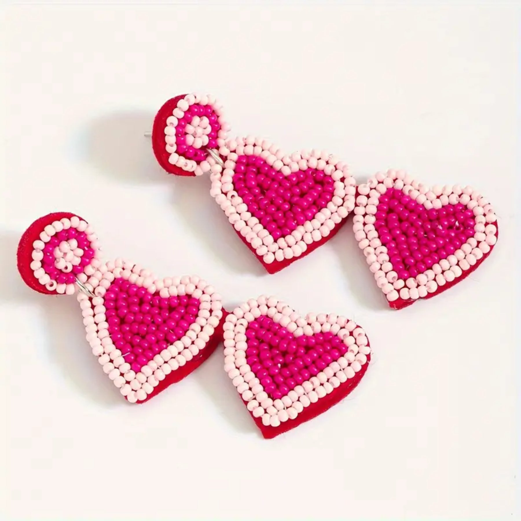 Charming Boho Beaded Double-Heart Drop Earrings