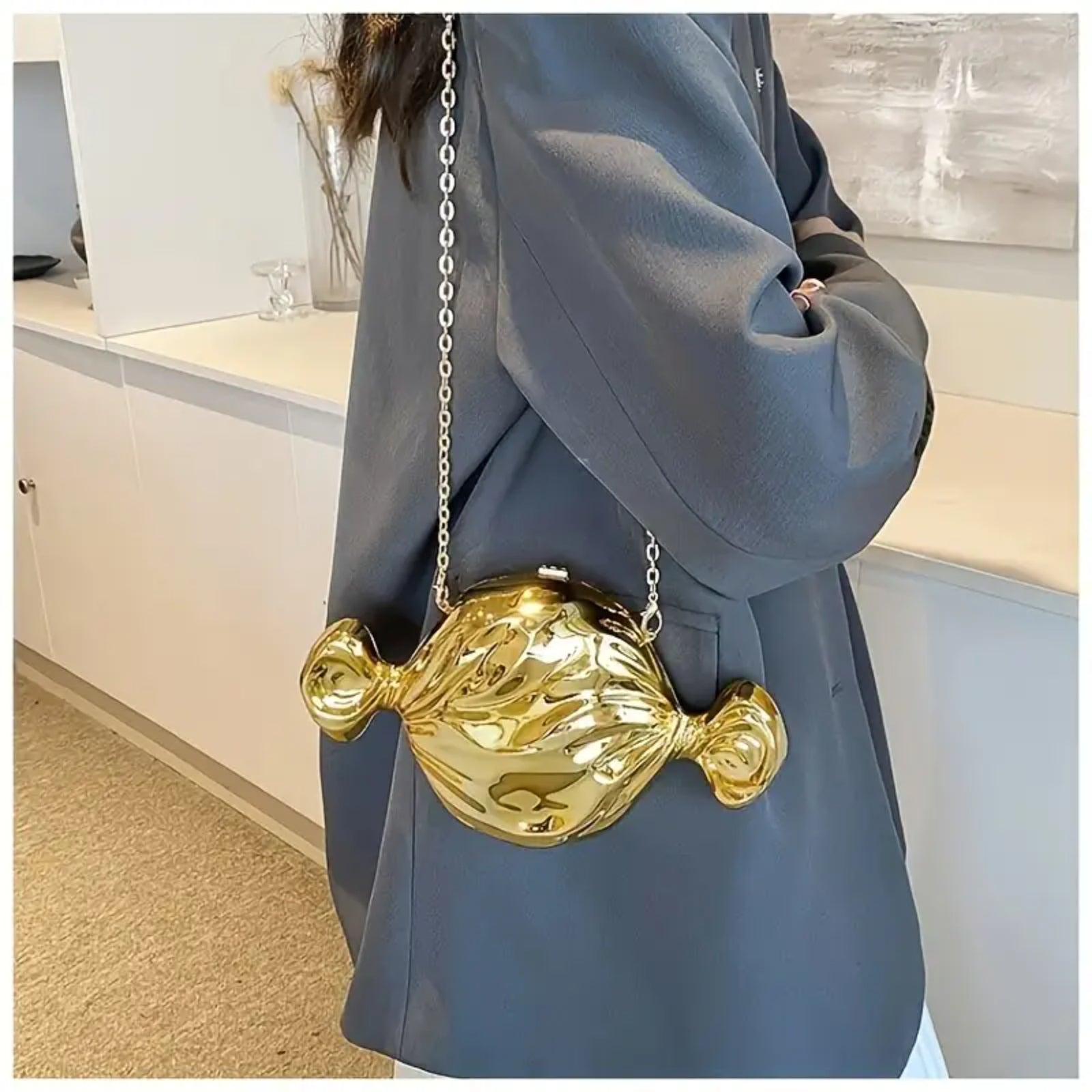 Vintage Candy-shaped Shiny Mirror Clutch Bag For Women