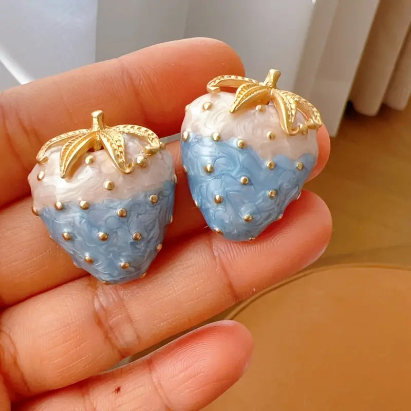 3D Fruit Design Charming Strawberry Earrings with Sparkling Accents