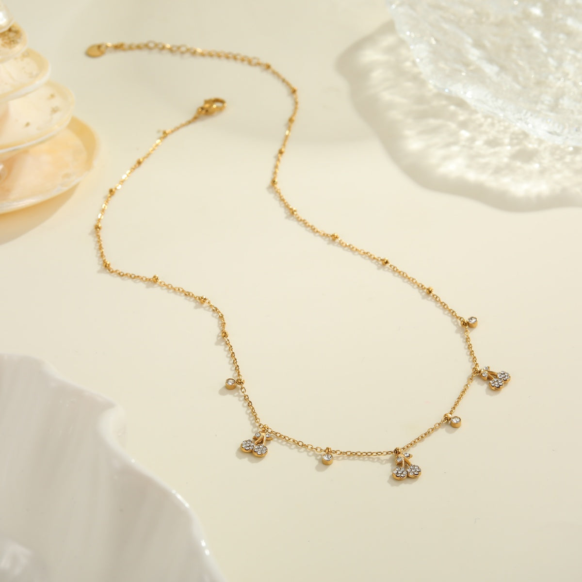 18K Gold Plated Cherry Blossom Dainty Charm Necklace
