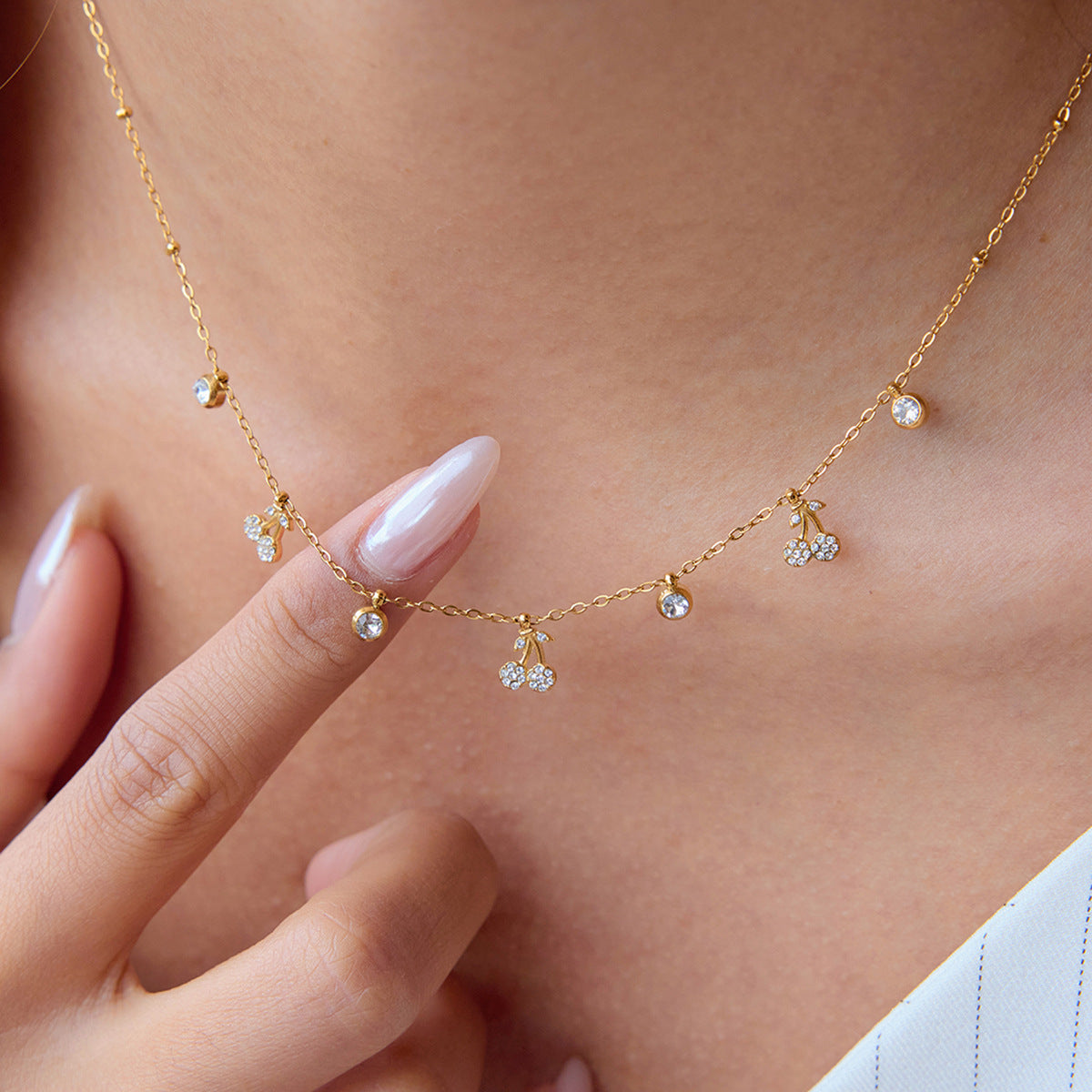18K Gold Plated Cherry Blossom Dainty Charm Necklace