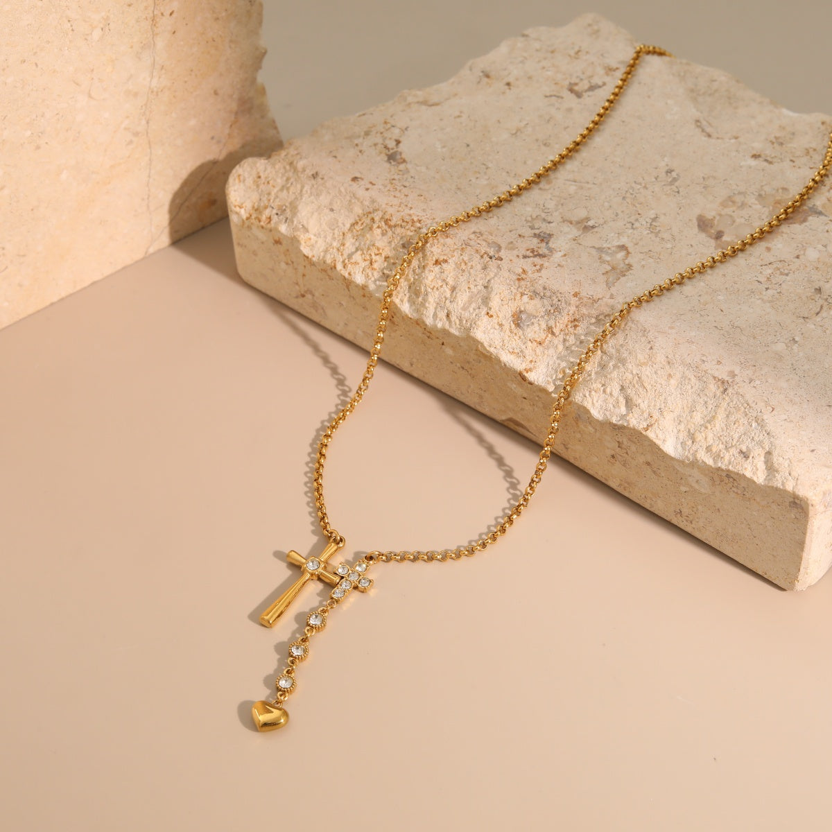 18K Gold Plated Zircon Cross Pendant Necklace for Women