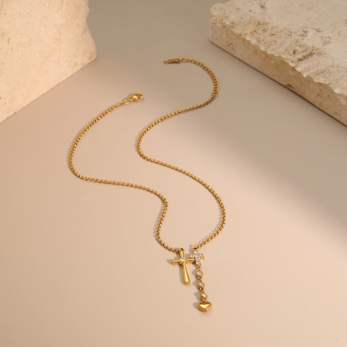 18K Gold Plated Zircon Cross Pendant Necklace for Women