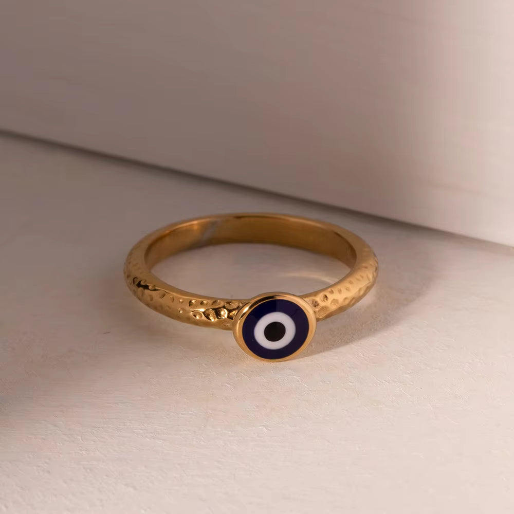 18K Gold Plated Thin Drip Oil Texture Enamel Evil Eyes Ring for Women