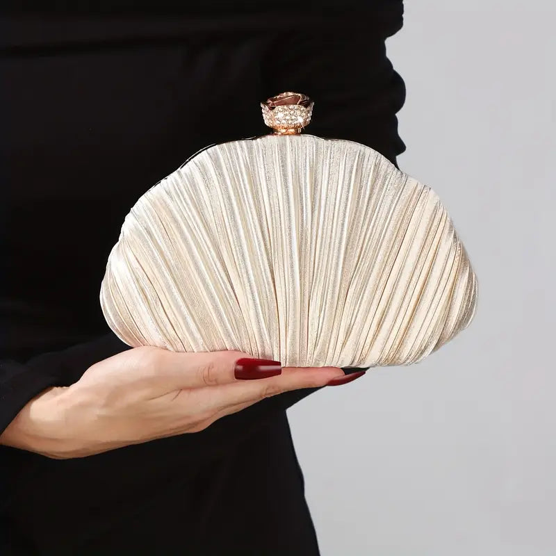 Elegant Shell Shape Design Evening Clutch for Women- Champagne