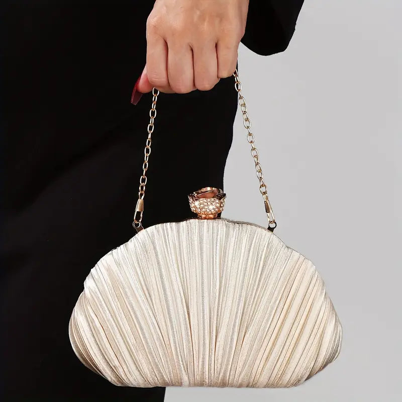 Elegant Shell Shape Design Evening Clutch for Women- Champagne