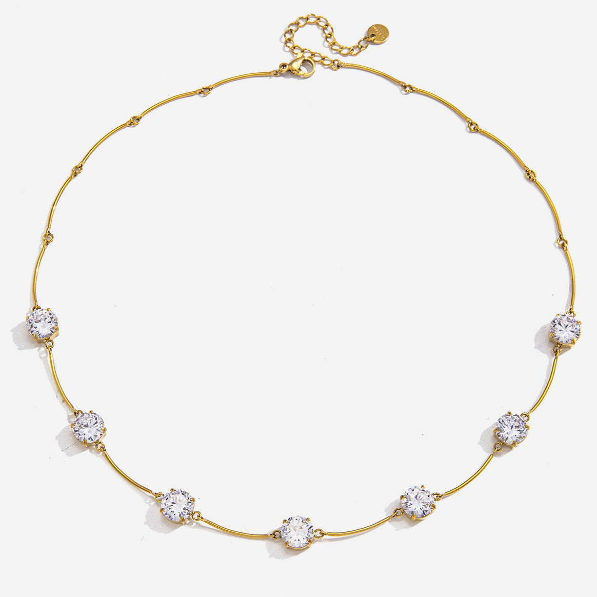 18K Gold Plated Lyra Floating Solitaire Round Zirconia Bar Chain Choker Necklace