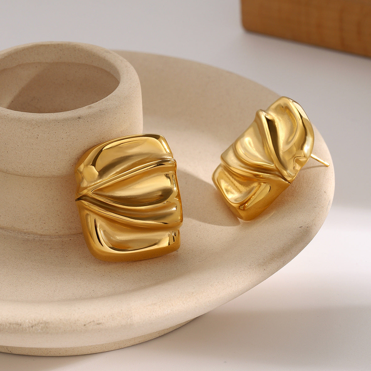 18K Gold Plated Geometric Chunky Earrings for Women