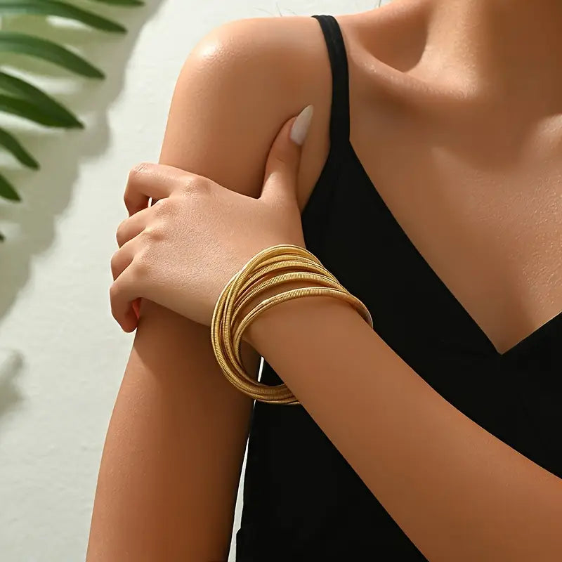 Chic Minimalist Multi-Layer Geometric Cuff Bracelet for Women