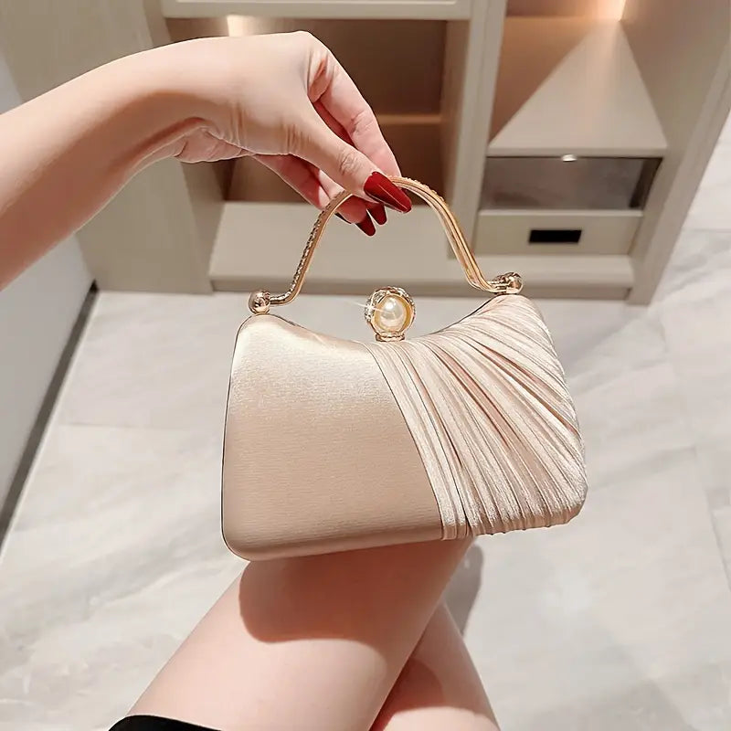 Elegant Evening Clutch with Golden Accents- Apricot