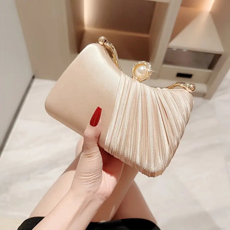 Elegant Evening Clutch with Golden Accents- Apricot