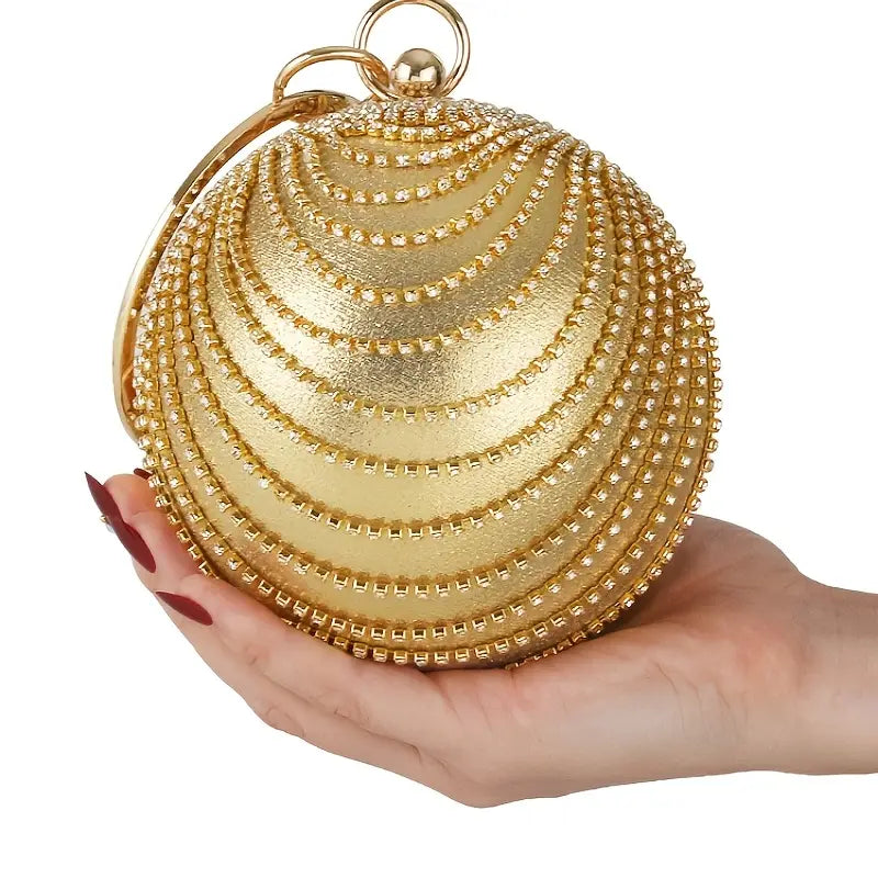 Elegant Golden Metal Rhinestone Embellishment Clutch Bag for Women