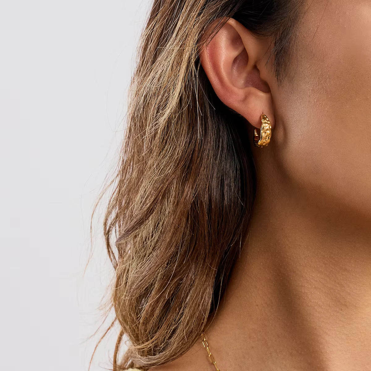 18K Gold Plated Classic Minimalist Hammer Tone Hoop Earring