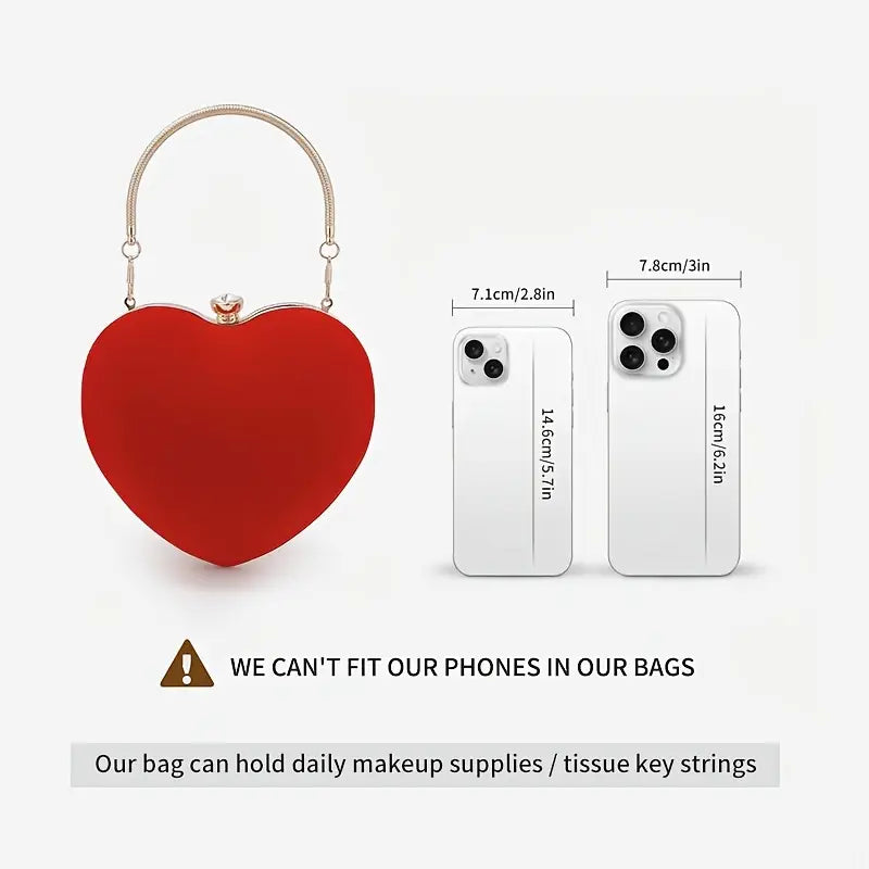 Heart-Shaped Corduroy Mini Evening Clutch with Golden Chain Strap