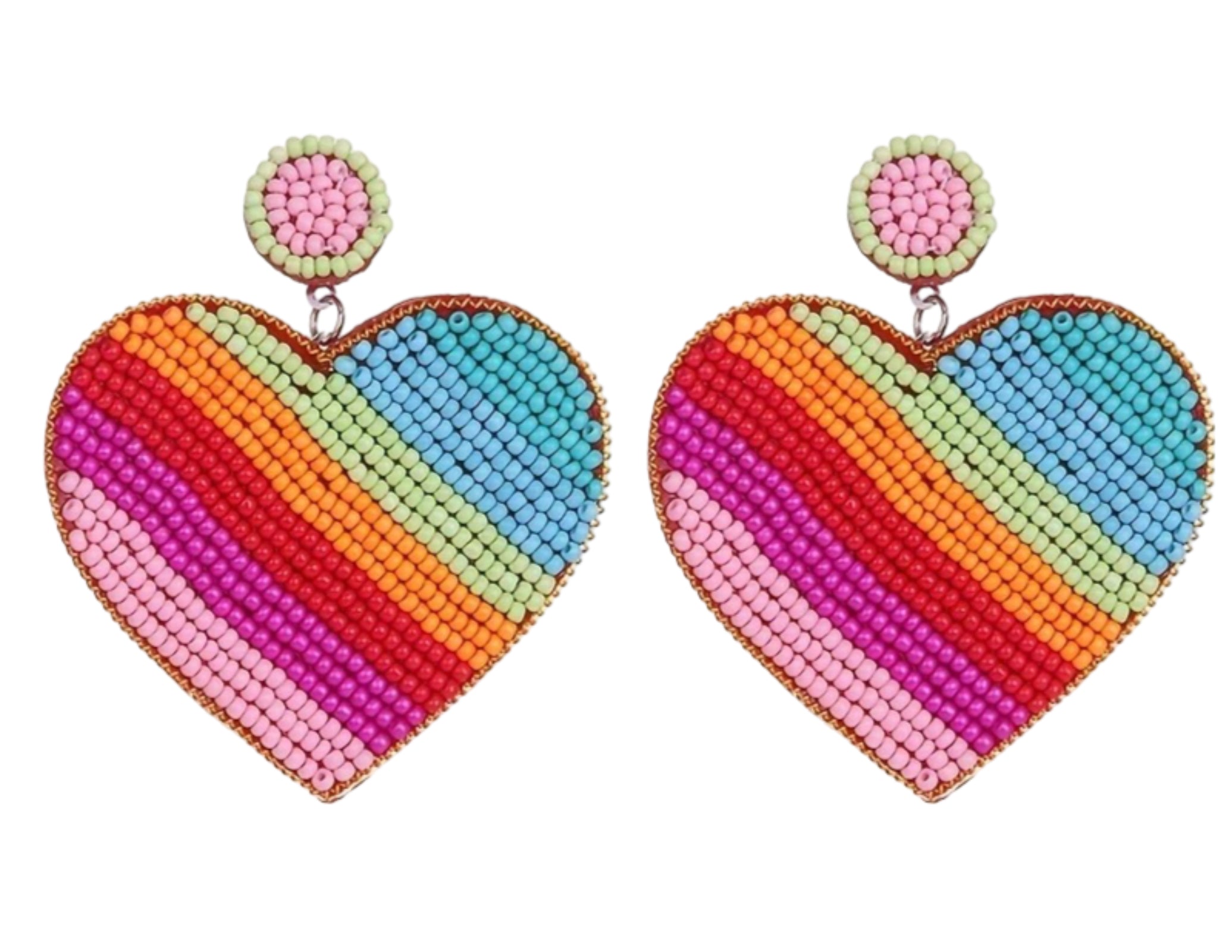 Bohemian Style Rainbow Beaded Heart Drop Earrings