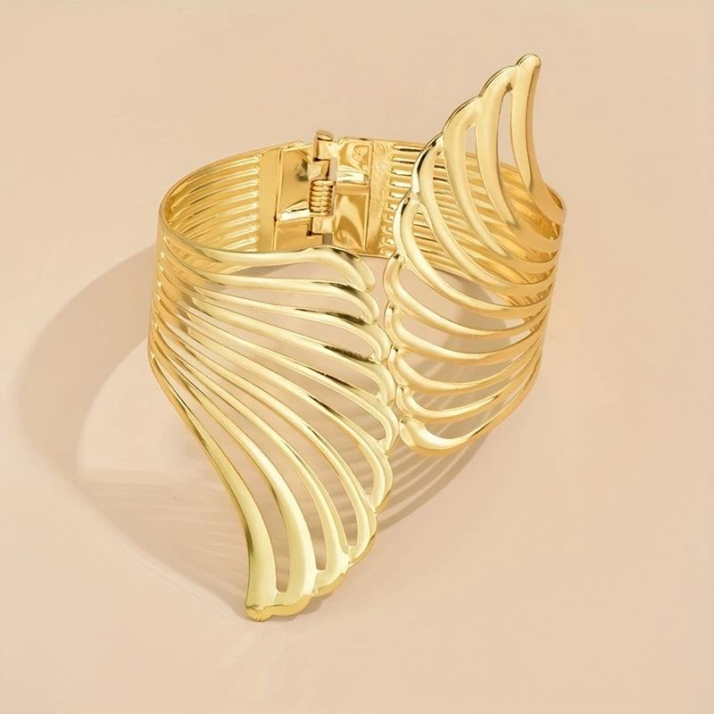 Exaggerated Hollow Wings Cuff Bangle Elegant Alloy Bracelet