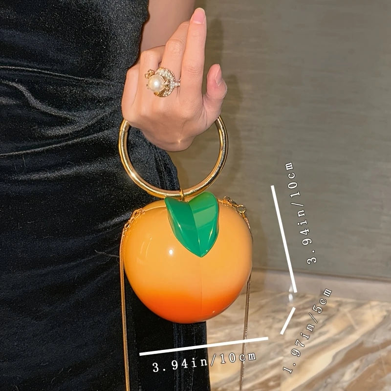 Chic French-Inspired Acrylic Mini Peach Clutch with Metallic Golden Ring Handle
