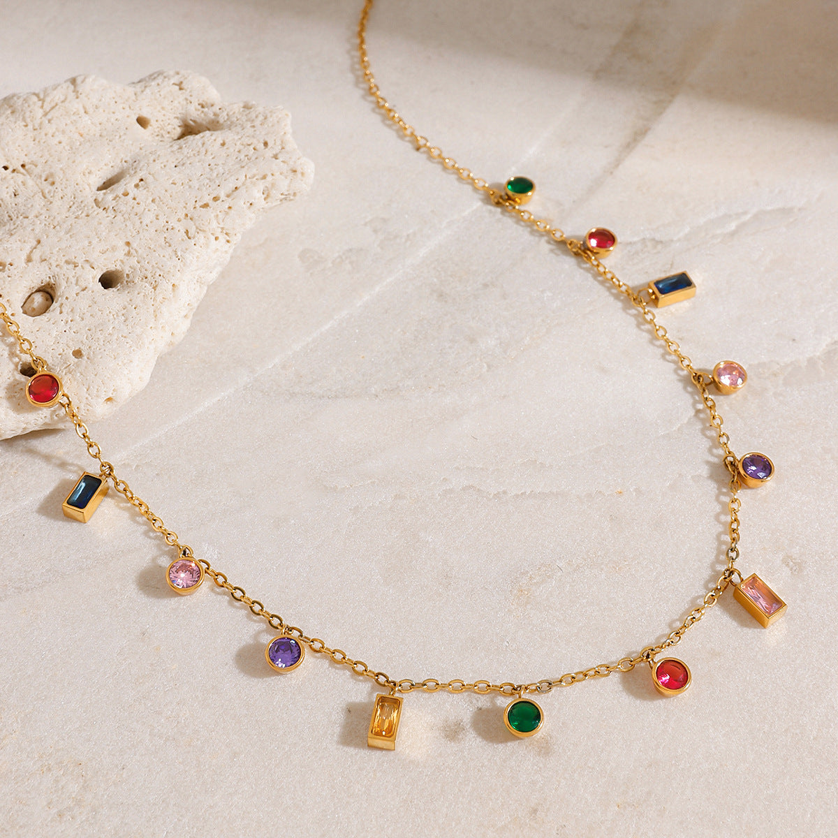 18K Gold Plated Multi-Color Crystal Zircon Necklace - Anti-Tarnish Fashion Jewellery