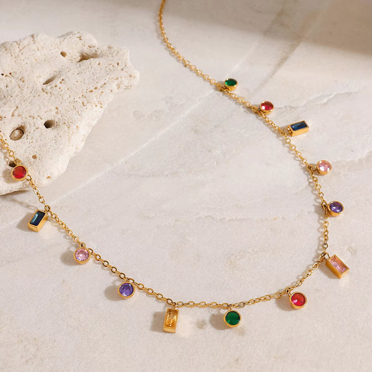 18K Gold Plated Multi-Color Crystal Zircon Pendant Necklace