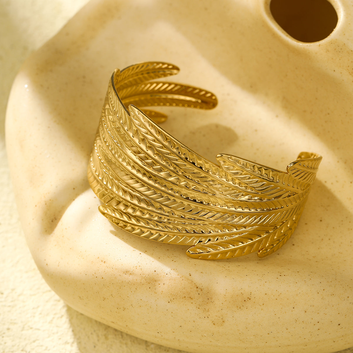 18K Gold Plated Multi-Layer Leaf Cuff Bangle for Women