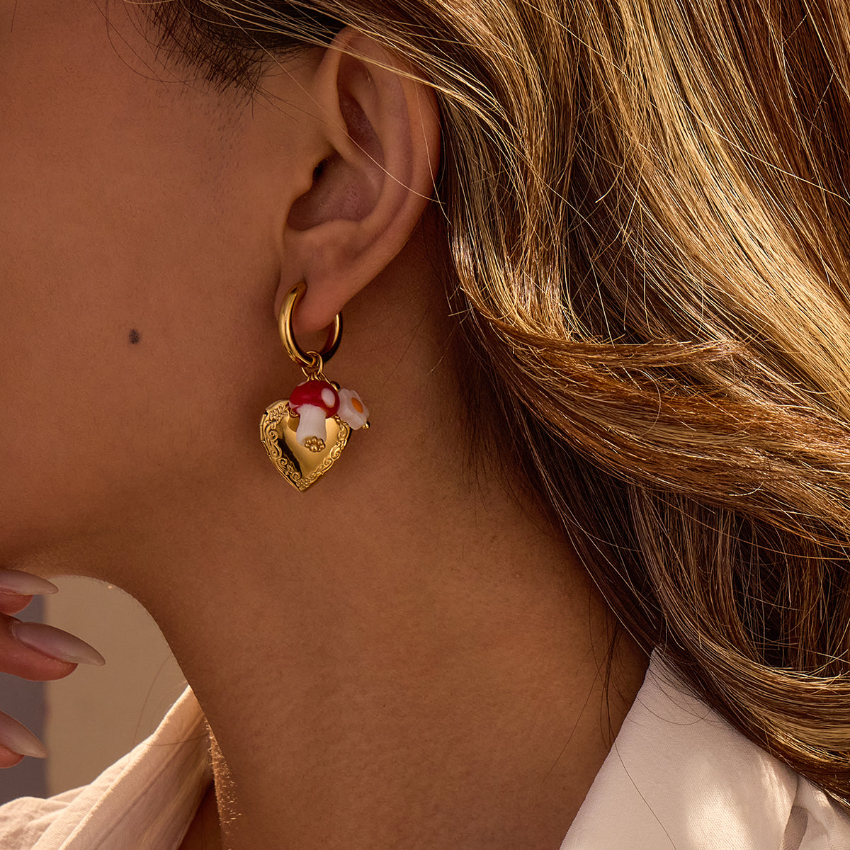 18K Gold Plated Heart Locket Hoop Earrings for Women