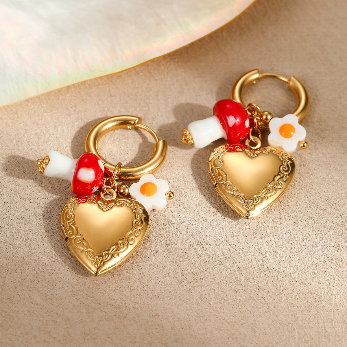 18K Gold Plated Heart Locket Hoop Earrings for Women