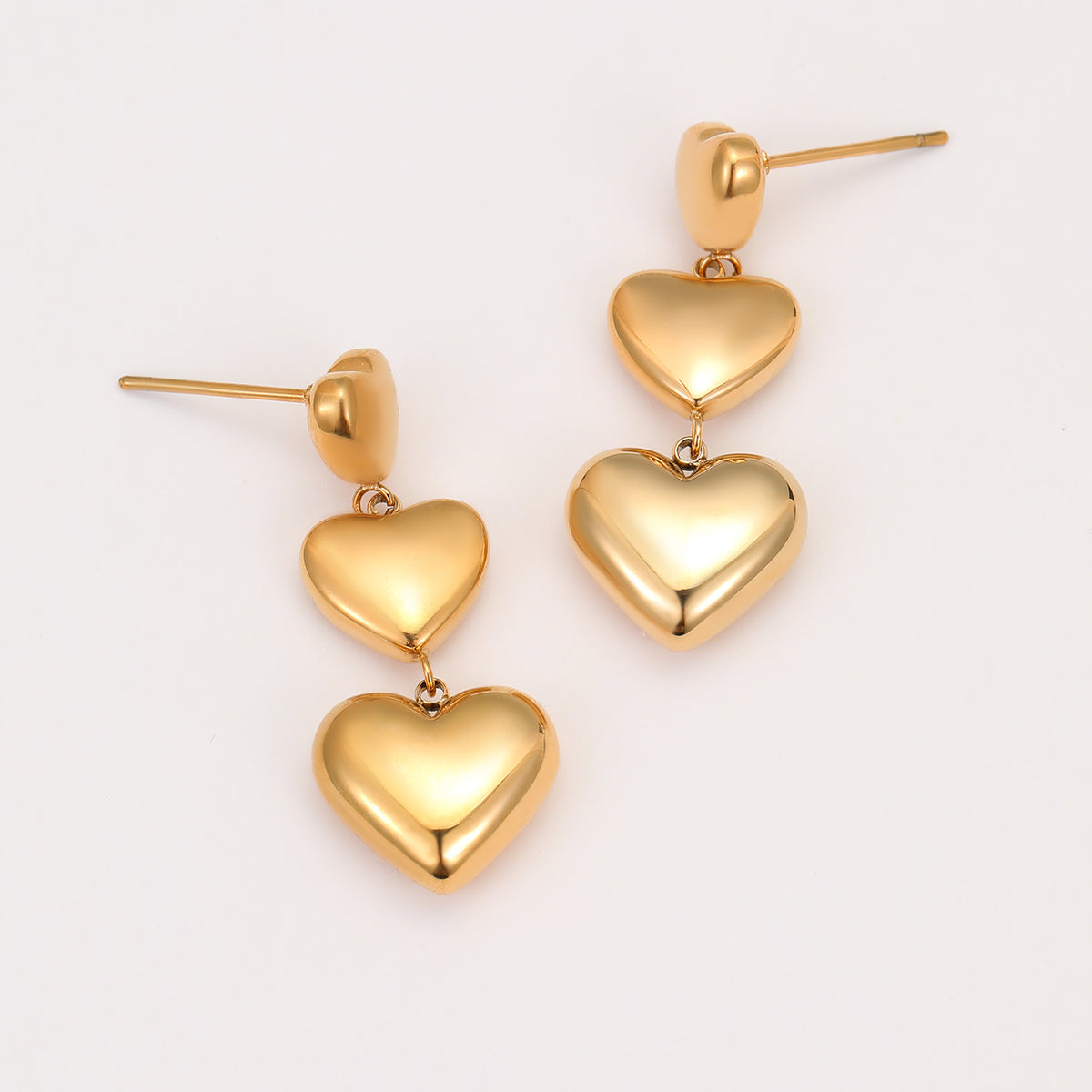 18K Gold Plated PVD Three Layers Long Heart Earrings for Women