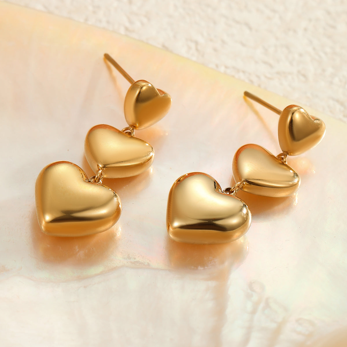18K Gold Plated Three Layers Heart Earrings - Fashion Jewellery for Women