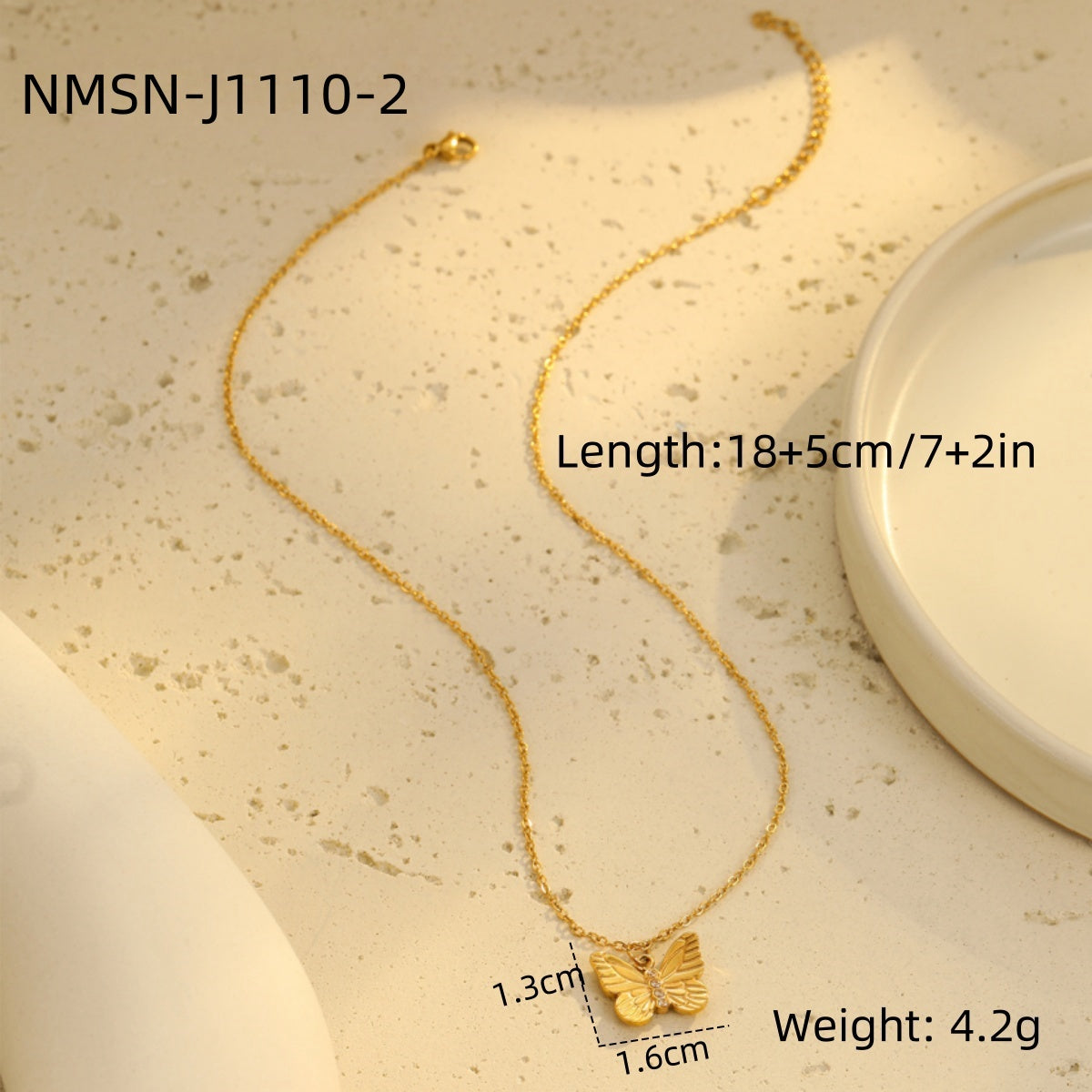 18k Gold Plated Stainless Steel Butterfly Pendant Necklace