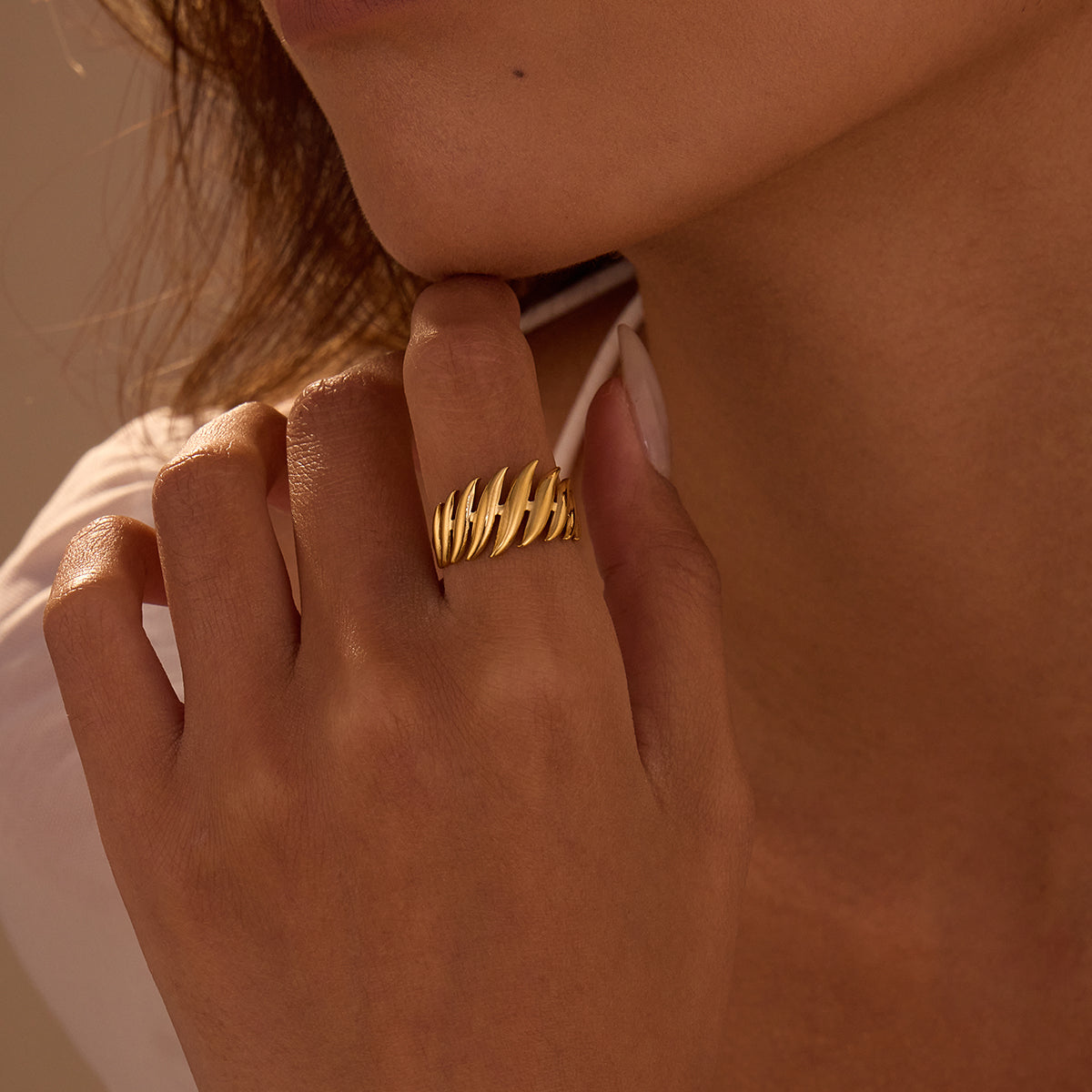 Trendy Fashion 18K Gold Plated Adjustable Irregular Open Ring for women