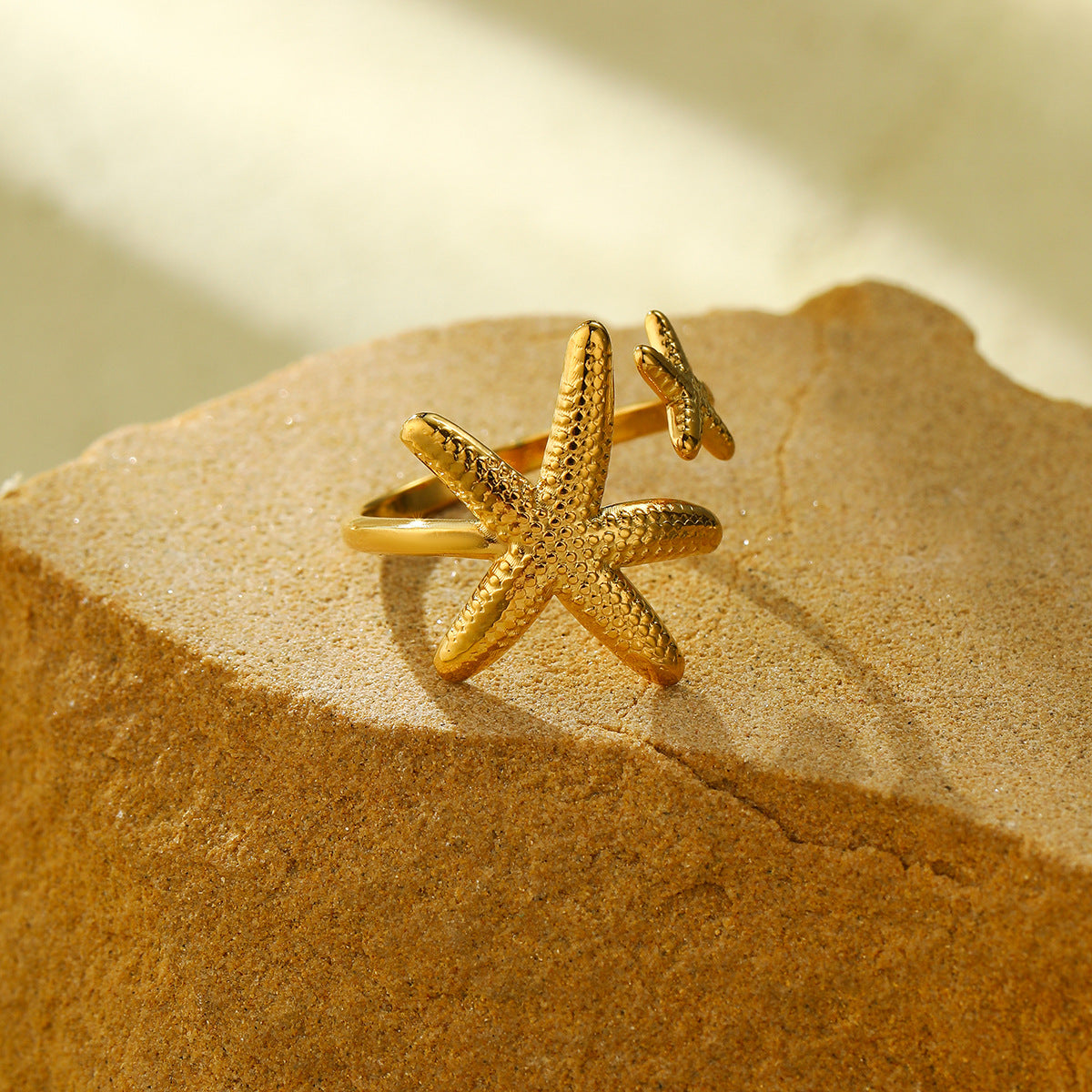Geometric Stainless Steel Ring - 18K Gold Plated Starfish Design
