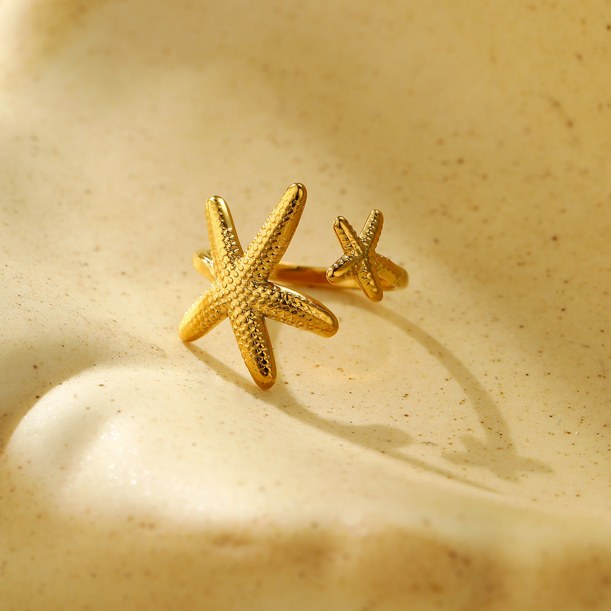 Geometric Stainless Steel Ring - 18K Gold Plated Starfish Design