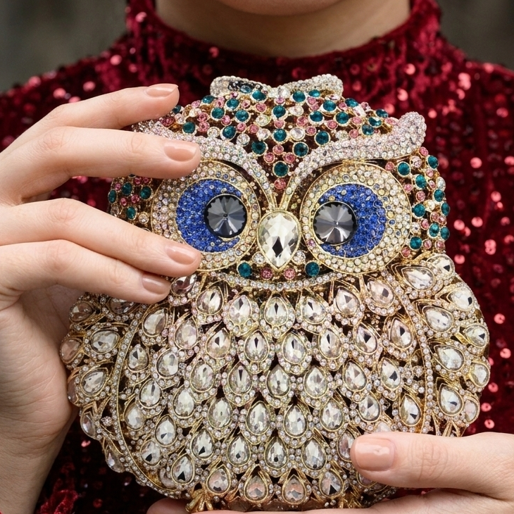 Luxury Owl Crystal Embellished Evening Clutch – Rhinestone Statement Purse