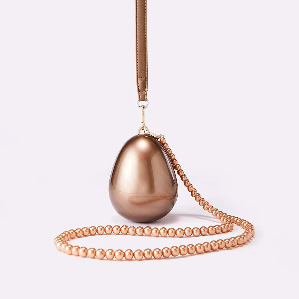 Luxury Pearly Egg Shaped Handbag with Beaded Chain Strap