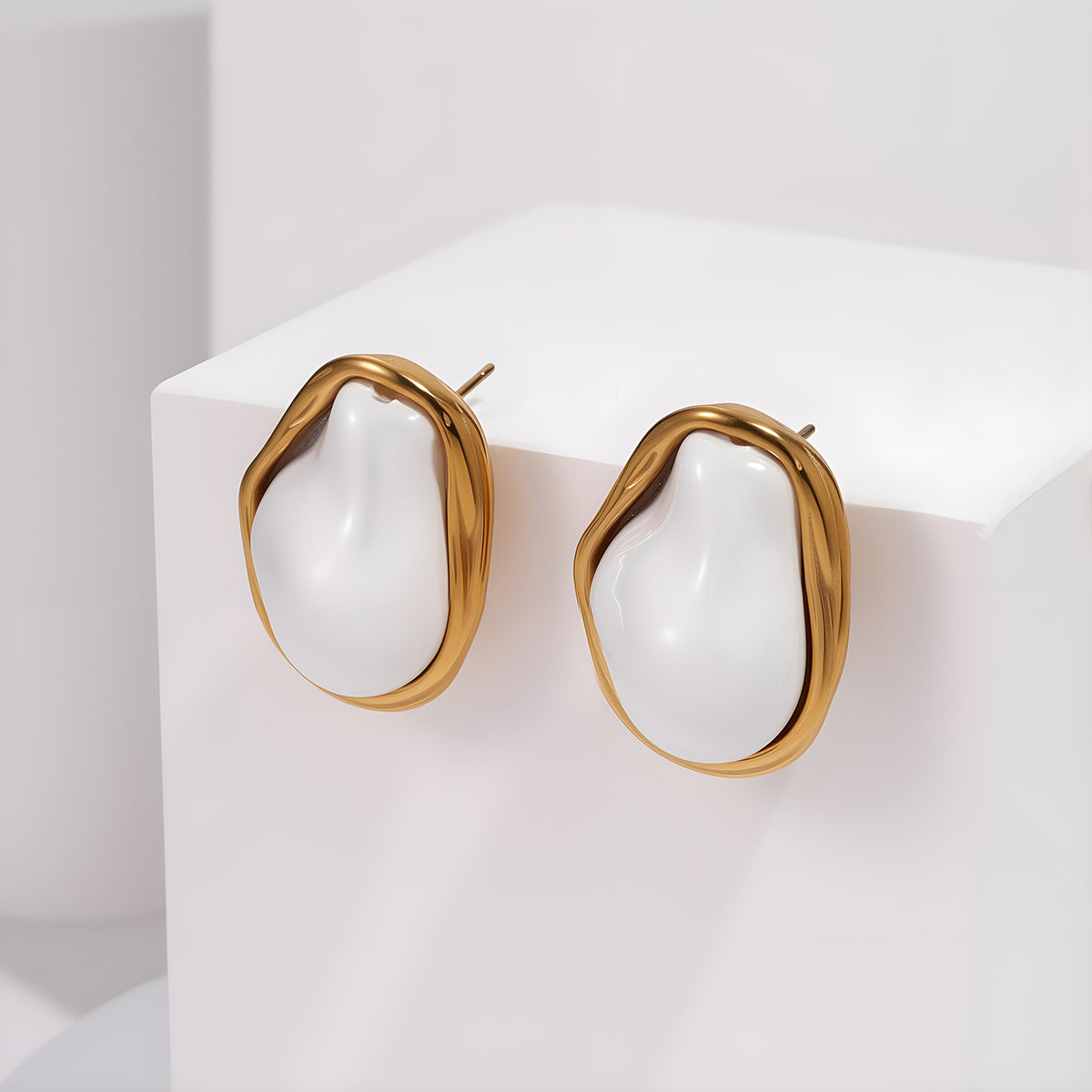18K Gold Plated Waterproof Pearl Earrings for Women