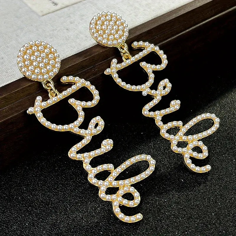 Elegant French-Inspired Faux Pearl Letter Dangle Earrings - Perfect for Weddings & Gifting